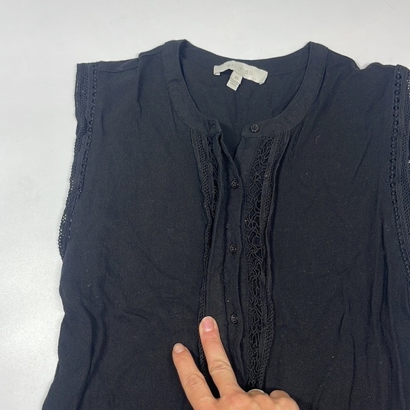 Anthropologie Eri + Ali Black Button Front Crochet Detail Sleeveless Top XS - Picture 6 of 10